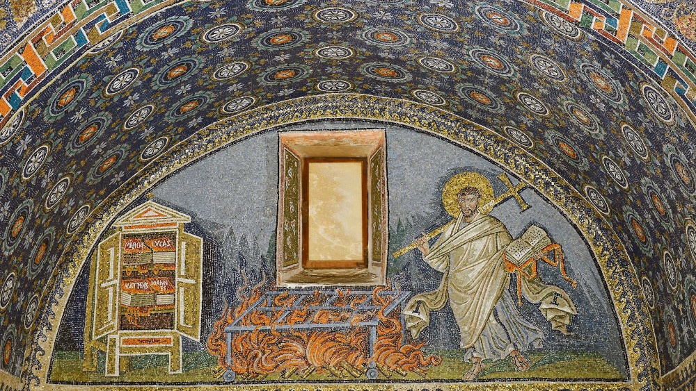Mosaic from the mauseoleum of Galla Placidia, showing an armarium